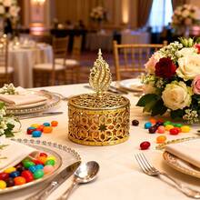 12个装糖果礼盒，迷你糖果盒，金色盖子，塑料材质，适合婚礼、派对、巧克力糖果等场合。 - 金色 - 查看 6