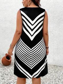 夏季大码条纹吊带背心裙女士沙滩装，女式全印花无袖迷你连衣裙 - 圆领休闲太阳裙，飘逸夏季日常连衣裙，女士沙滩度假背心裙，休闲短裙