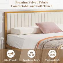 VECELO Double Bed Frame With Upholstered Linen Headboard And Footboard, Heavy-Duty Platform With Strong Metal Slats, No Box Spring Needed, Easy Assembly, Beige - Beige - View 4