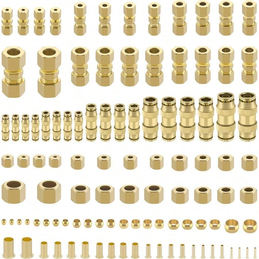 178 piezas DOT de conexion rapida de union recta y accesorios de tubo de compresion de laton de 1/8 pulgadas 5/32 pulgadas 1/4 pulgadas 5/16 pulgadas 3/8 pulgadas 1/2 pulgadas - Aire - Ver 1