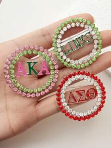 Trâm cài áo hình tròn rỗng đính đá họa tiết chữ cái Hy Lạp dành cho hội nữ sinh, ghim cài thanh lịch để duy trì tình chị em, thích hợp làm quà lưu niệm ngày lễ và đeo hàng ngày - Nhiều màu - Xem 7