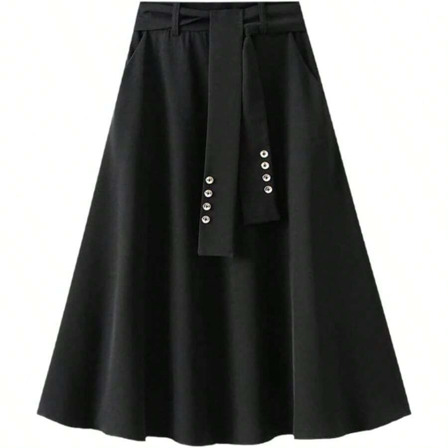 Faldas largas plisadas con cintura elstica para mujer, estilo casual, clsico, acampanadas, para, Falda Negra, Talla nica - inicial - Ver 1