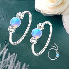 Nose Rings Hoops Opal Nose Piercings Jewelry 316LSteel Hypoallergenic Silver Septum Hoop Nose Ring For Women 18G Hinged Helix Rook Conch Cartilage Daith Tragus Earring