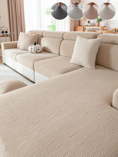 1pc Plush Jacquard Anti-Slip Sofa Seat Cushion Cover, Soft & Skin-Friendly, Pet-Friendly, Dirt-Resistant, Elastic Sofa Slipcover, Suitable For L-Shaped Combination Sofa And 1/2/3/4 Seater Sofa (Sold Individually), Suitable For All Seasons