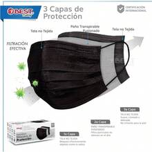 Cubrebocas Negro 50 piezas, Mascarilla Desechable Termosellada Tricapa, Caja de Tapabocas con 50 Piezas con Ajustador  Oculto y Tecnologa Ligera de Filtrado Efectivo - Negro - Ver 3