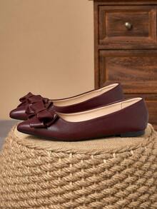 MonaNise Sapatos femininos confortáveis de bico fino nas cores preto, branco, azul marinho com laço, vermelho para festa, amarelo casual e rosa versátil. - Borgonha - Ver 5