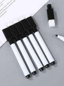 12pcs Reusable Dry Erase Markers, High Quality Black Ink, Black/White Barrel, Washable Water-Based Ink, With Eraser Brush, Back To School, Whiteboard Markers With Eraser Brush For Office & Teaching, Back To School Colors And Styles Random - Black - View 7