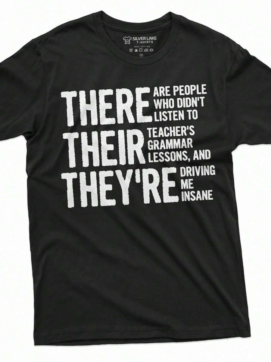 "Grammar Class-Related Text And Pattern T-Shirt - màu đen - Xem 1