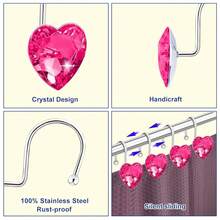 Shower Curtain Hooks Rings For Bathroom, 12PCS Heart Stainless Steel Rust Resistant Decorative Rhinestones Shower Curtain Rings Hangers For Shower Curtains (Single Hook Hot Pink),SingleHookHotPink - SingleHookHotPink - View 4