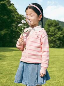 Balabala Young Girl V-Neck Knit Cardigan, Soft Button-Down Sweater - Red Hue - View 2