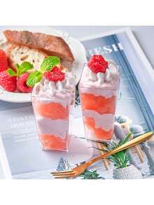 50/30/10pcs Set Mini Rectangle Dessert Cups, 50pcs Transparent Cake Cups (Dessert Shooter Cups), For Wedding Reception, Yogurt, Panna Cotta, Cheesecake, Pudding, Jelly And Appetizer Mousse - Clear - View 3