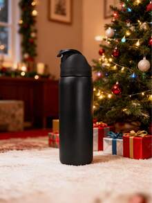 0waala Black Vacuum Bottle - 32oz Stainless Steel, One-Hand Flip Cap,Ins Minimalist Style - Warm/Cold Retention, Perfect For Camping/School/Sports/ & Christmas/Valentine's Day Festival Gifting - 黑色 - 查看 1
