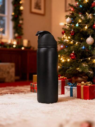 0waala Black Vacuum Bottle - 32oz Stainless Steel, One-Hand Flip Cap,Ins Minimalist Style - Warm/Cold Retention, Perfect For Camping/School/Sports/ & Christmas/Valentine's Day Festival Gifting