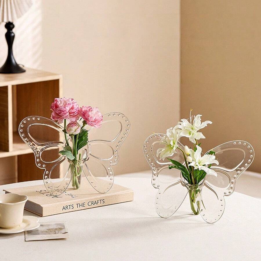 1pc Transparent PET Butterfly Vase, Living Room Decor, Creative Desktop Flower Vase, Minimalist Butterfly Floral Container. Suitable For Home, Restaurant, Office, Holiday Party - Multicolor - View 1