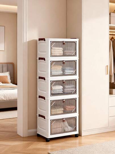 1 pieza Organizador de armario plegable, (38cm-58cm de ancho) Gabinete de almacenamiento de plástico con tapa abatible, armario portátil para el hogar, gabinete de juguetes para la sala de estar, organizador de gabinete de aperitivos, estantería de pie para la cocina, regalo de Navidad y Halloween, caja de almacenamiento de papel higiénico para el baño, estantería de almacenamiento para el dormitorio, estantería de zapatos plegable