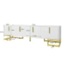 TV Cabinet, Lowboard With Textured Door, TV Furniture, Gold Handles And Gold Feet - White 2 - View 2