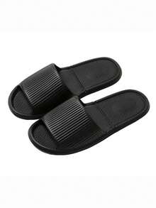 1 Pair Quiet Lightweight Foldable EVA Slippers, Non-Slip Bathroom Slippers, Essential For Travel & Vacation - Black - View 5