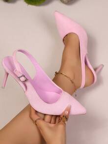 8,5 cm spitze Absatz Sandalen, flacher Rist Slip-On minimalistische vielseitige Damenschuhe, Frühling/Sommer - Rosa - Übersicht 2