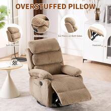 Adult 360 °   Rocking Recliner Chair,Nursery Rocker Reclining Chair With Side Pocket, A Comfy Upholstered Single Sofa Armchair. Suitable Living Room, Bedroom Nursing Use, Velvet Fabric In Beige 8H4O - Brown - View 7