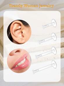 10 piezas de pendientes transparentes de 16g para deportes y trabajo, retenedores de piercing de labret Bioflex, pernos de piercing de plástico transparente para hélix, trago, labio, medusa y Monroe (6-12mm) - transparente - Ver 12