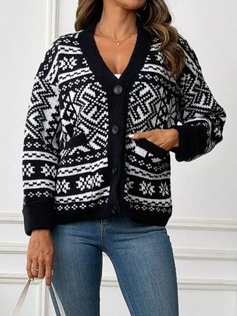 Cárdigan de mujer con diseño retro, corte holgado y abotonado, de manga larga, versátil y adecuado para el otoño