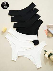 7 piezas/paquete Tanga de algodón de cintura baja sexy, ropa interior femenina transpirable y suave, adecuada para uso diario, lencería y ropa de dormir para mujeres