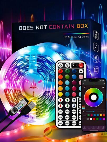 1pc Smart RGB LED Strip Light, Available In 1m/3 Meters/5m/10m/15m/20m Length, Comes With 44-Key Remote Control, Adjustable Color & Brightness, Suitable For Gaming Room Decor, Can Be Cut To Size, Easy Installation. Applicable For Music-Synchronized Color Changing LED Strip Lights, Dimmable, Suitable For Bedroom, Living Room, TV Backlight, Kitchen, Bar, Game Room, Valentine's Day And Party Decoration, Etc.