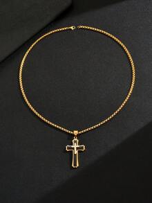 1件/2件装 时尚个性朋克风不锈钢黑色十字架吊坠，镶嵌锆石，百搭高端男士项链 - A十字架項鍊 - 查看 8