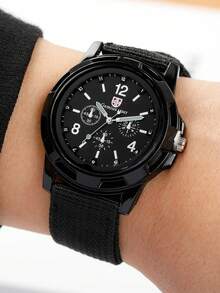 4pcs/Set Men's Watch Set, Fashion Quartz Watch + Versatile Bracelet Set, Classic Round Dial, Comfortable Nylon Strap, Suitable For Daily Wear - Black - View 13