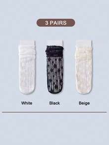 1/2/3 双白色蕾丝女袜，适合玛丽珍鞋，中筒袜，网眼蕾丝边，夏季及膝袜，夏季薄款，女士袜子，可爱袜子，女孩袜子，适合春秋冬，网眼透气细节，吸湿排汗，柔软顺滑，适合节日、运动、休闲、商务等各种场合，可全年穿着