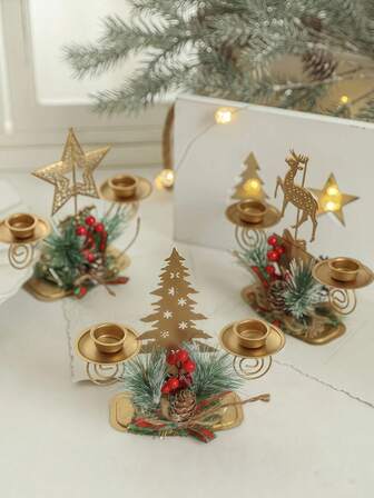 1 set julljusstakar i gjutjärn med guldfärgad finish, lämpliga för fönster och bordsplacering - Innehåller mönster som "Resilient", "snöflinga" och "sjöstjärna", metallmaterial, inga ljus ingår, perfekt för juldekorationer och julklappar, kan användas som dekoration vid spiselkransen, mittpunkten på julbordet eller ljusstakar.