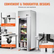 Refrigerador comercial 19.32 pies cúbicos, alcance en 27" W Refrigerador vertical de una sola puerta, refrigerador de acero inoxidable con descongelación automática y 4 estantes, control de temperatura de 33 a 41 ℉, luz LED, 4 ruedas - Refrigeración - Ver 6