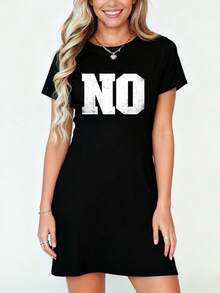Shirt That Says No & T-Shirt Dress Women's Dress, Casual Summer Dress - 黑色 - 查看 5