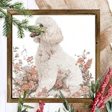 1pc Vintage Poodle Floral Art Print, Polished Wooden Frame, Square Farmhouse Decor Poster, Lightweight Single Picture Frame, Ideal Gift For Dog Lovers, 8x8 Inch - 彩色 - 查看 2