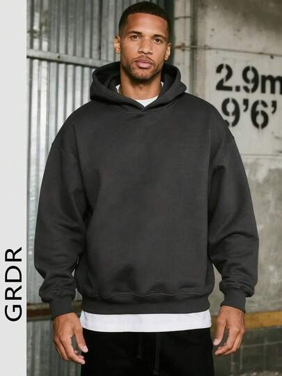  Áo hoodie nam GRDR phong cách đường phố thường ngày, màu trơn, lót nỉ, dáng rộng, Thu/Đông