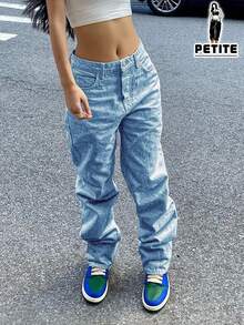 Jeans PETITE, jeans di jeans casual con bottoni e tasche, adatti per uso quotidiano - Lavaggio chiaro - Visualizzare 8