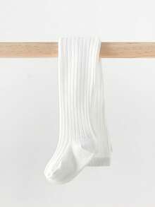 2pcs Kids' New Black & White Vertical Striped Tights, Solid Color Leggings, Fashionable Tight Pants, Versatile Student Bottoms