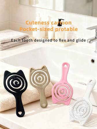 1 pieza Peine con forma de oreja de gato hueco y lindo, cepillo de cabello para cabello húmedo y seco, desenredador de cabello para ducha adecuado para mujeres y hombres, liviano y ergonómico - cómodo de cepillar