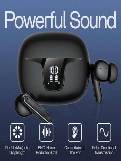 Audífonos Inalámbricos Bluetooth 5.3, 40 Horas de Autonomía, 4 Micrófonos ENC, Sonido con Graves Profundos, Resistencia al Sudor IPX5, para Trabajo, Estudio y Deporte