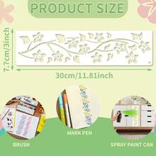 12个可重复使用的花卉绘画模板，塑料材质，适用于在织物、纸张上进行喷绘和手工制作，DIY项目 | 花卉图案 | 耐用工艺用品，花卉装饰 - 12件長條花卉繪畫模板 - 查看 3