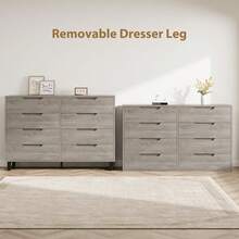 CuisinSmart 8 Drawer Dresser, 55" Wide Wooden Storage Chest, Freestanding Horizontal Cabinet With Waterproof Top For Bedroom, Living Room, Entryway - 灰色 - 查看 4