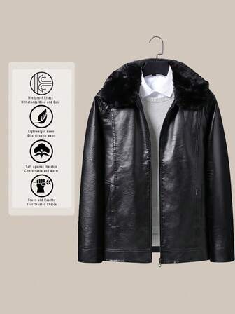 Men's Solid Color Thermal Lined Thick Jacket, Wind & Water Resistant With Fur Collar, Autumn/Winter