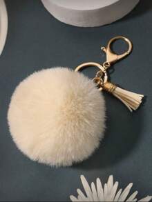 A Set Of Small Tassel Imitation Wool Ball Keychain Car Pendant Bag - Beige - View 2