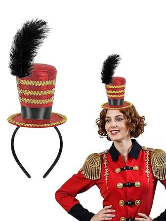 Diadema con mini sombrero de copa rojo de domador de circo, accesorio de disfraz para fiestas, carnavales y cosplay