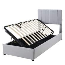 Upholstered Children's Bed 90x200 Cm, Hydraulic Storage Bed, Soft Linen Loft Bed, Grey - Gray + Soft Pack - View 3