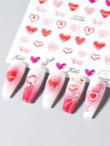 2 miếng dán móng tay hình trái tim và ngôi sao màu đỏ, phụ kiện trang trí móng tay hình trái tim cho ngày Valentine, miếng dán tự dính, giấy bạc trang trí móng kiểu Pháp, tự làm móng tay, trang trí móng. - Nhiều màu - Xem 2