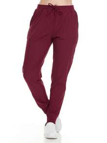 Women's Scrub Pants – Slim Fit Straight-Leg Design With Multiple Functional Zipper Pockets, Wrinkle-Resistant – Ideal For Work & Healthcare Uniforms - WINE - View 4
