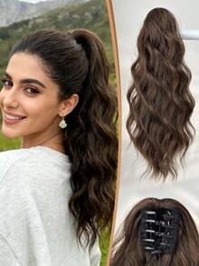 HEYPINK Claw Shaped Ponytail Extension Hair Accessory Brown 16 Inch Water Ripple Heat-Resistant Fiber Synthetic Ponytail Wig, Suitable For Women's Parties And Daily Use - Brown - View 2