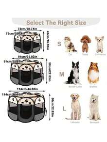 1 Pc Brown Pet Enclosure, Octagonal Cage, Dog And Cat House, Dog Bed, Dog Mat, Cat Delivery Room, Moving Transition Adaptation Room, Oxford Cloth Breathable Mesh, Steel Wire Support, No Deformation, Open For Use, No Installation Required, Foldable Storage, Easy To Clean Pet Supplies