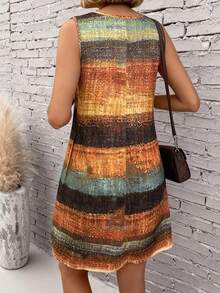 女士条纹无袖迷你连衣裙 - 夏季圆领背心沙滩裙、休闲度假装、透气 A 字形太阳裙、女士夏季时尚连衣裙 - 彩色 - 查看 4